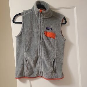 Patagonia Gray Fleece Vest with Orange Trim